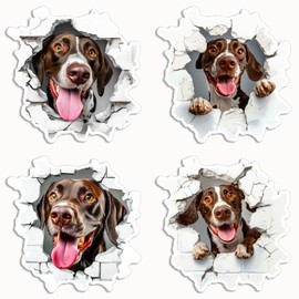 4Pcs German Shorthaired Pointer Dog Sticker - 3D Effect - Cute Dog Break Through Wall - Sticker for Laptop Kindle Book