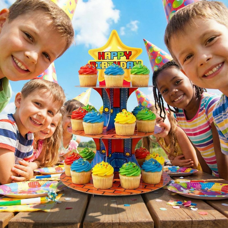 Star Cupcake Stand, Video Game Birthday Party Decoration, Dessert Tower