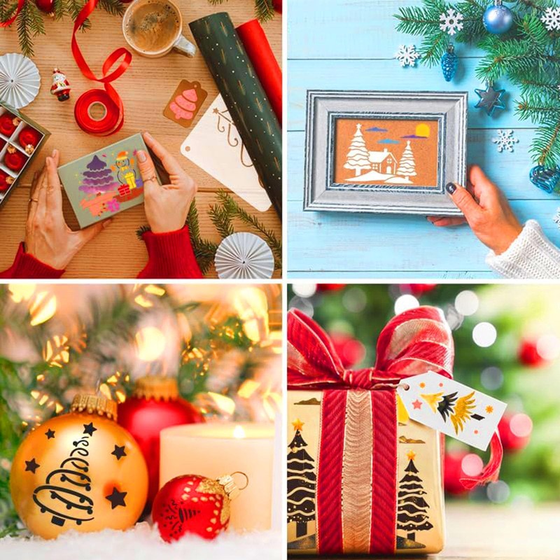25 Pcs 3.9x3.9 Inch Christmas Stencils, Christmas Window Stencils, Christmas