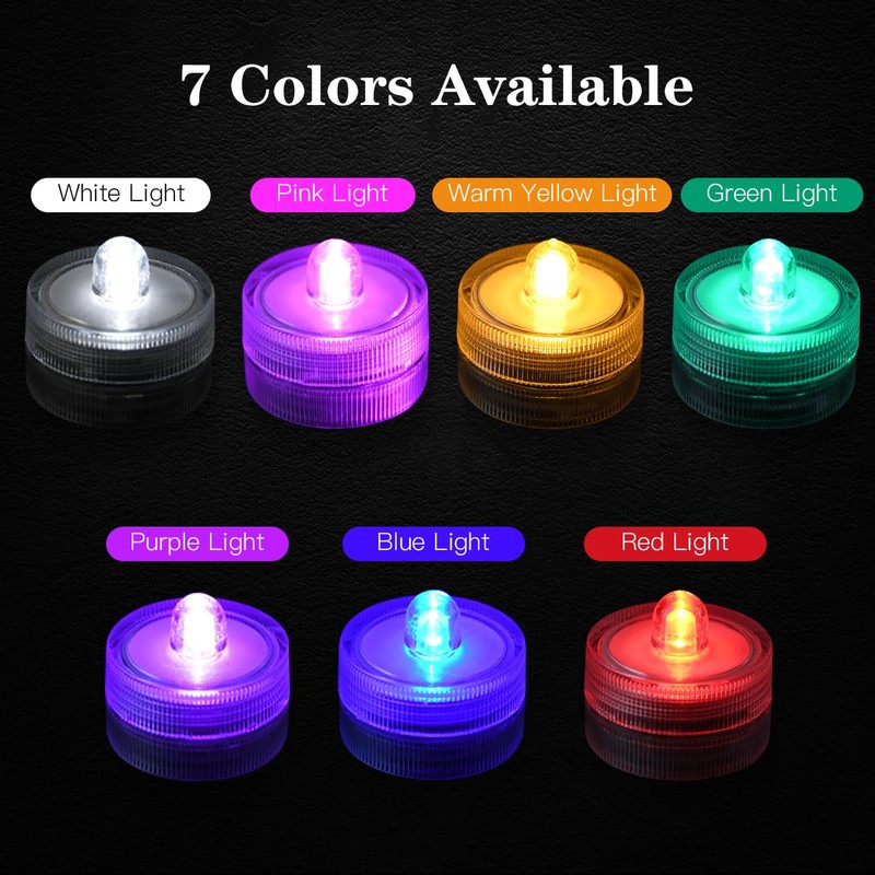KOABY 12 Pack Warm Yellow Light Submersible LED Lights, Waterproof