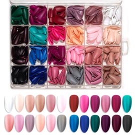 Ailahloe 576pcs Traceless Short Almond Press on Nails- 24-Color Variety Faux Ongle Acrylic Artificial Nails for Women & Girls - Perfect for Salon or DIY Home Nail Art French Style Fake Nails Set (Almond & S Size)