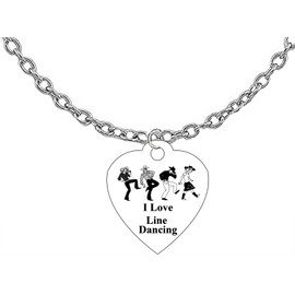 I Love Line Dancing, Adjustable Cable Chain Necklace. 18-21 Inches. What A Wonderful Gift For Yourself, Or Someone Special. Gift Ready, Comes In A Black Velvet Bag, Hypoallergenic