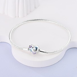 TINSLO Women's Bracelet 925 Sterling Silver, Bracelets with Heart Clasp Moments Snake Link Bracelet Valentine's Day Mother's Day Birthday Christmas Gift for Women Girlfriend Mum, Sterling Silver