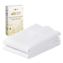 California Design Den California Design Den Standard Queen Size Pillowcase Set - 400 Thread Count, 100% Cotton Sateen, Set of 2 Pillow Covers, Breathable, Cooling, Soft for Quality Sleep - Bright White