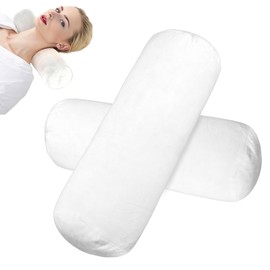 Larrel 2PCS Cervical Neck Roll Pillow Cover, White Neck Roll Pillow Cover with Zipper, Round Neck-Pillow Case for Cylindrical Pillow-Cushion, 16x8.3 Inch Soft Bolster Pillowcases for House Home Decor