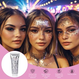 Body Glitter Gel Silber Mit 3 Blätter Glitzersteine Selbstklebend Und Pinsel, DIY Glitzer Strasssteine,Festival Glitzer Gesicht Für Gesicht Nägel Augen Haare, Masquerade Party Glitter Und Zubehö