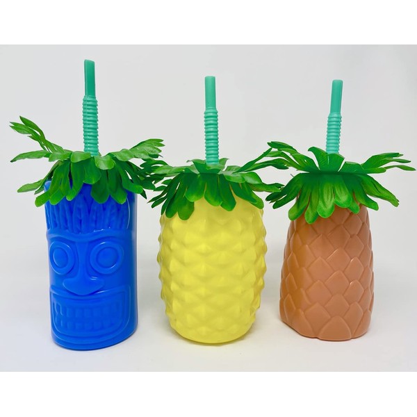 Greenbrier Luau-Themed Shaped Cups with Straws, 12 oz. - 3 Pack - VALUE - POOL PARTY