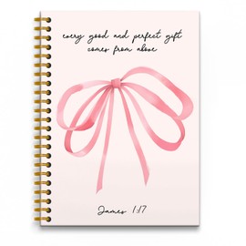 RUNMESS Coquette Pink Bow Notebook, Christian Notebook, Preppy Pink Notebook Journal, Christian Journal for Women, Christian Gifts for Women, Pink Office Supplies, Spiral Notebook 5.5x8.3 Inches