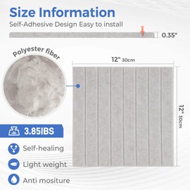 DexBoard 12 Pack Felt Wall Tiles-48 x36 Total, Removable Adhesive Bulletin Board for Office & Home, Pin-Friendly Tack Cork Board Tiles, DIY Wall Panel System (Ivory Tan)