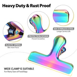 BUNDLEPRO Pack of 8 Bag Clips, Stainless Steel and Heavy Duty Metal Bag Clip,Tightly Seals Chip, Coffee, Bread or Cereal Bags to Keep Food Fresh, for Home, Kitchen, Office, Pantry, Camping (Rainbow)