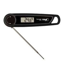 TFA Dostmann Digital Meat Thermometer Thermo Jack Button, 30.2035, +/- 0.5° Accurate Measurement, Grill Thermometer for BBQ, Cooking, Quick, Washable (IP65), Thin Stainless Steel Tip, Roasting, Black