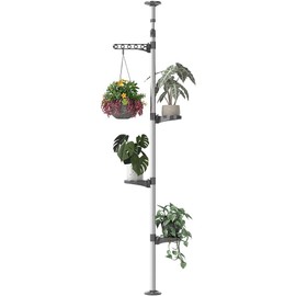 Hershii - Soporte para Plantas de Interior de 4 Niveles con Barra de tensión para Esquina Ajustable, Gris