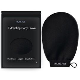 THURLADY Exfoliating Glove, Korean Exfoliating Mitt, Body Exfoliator Glove, Body Scrubber Exfoliator, Bath Shower Scrub Gloves, Self Tan Remover, Smooth Skin, Keratosis Pilaris Removal (Black)