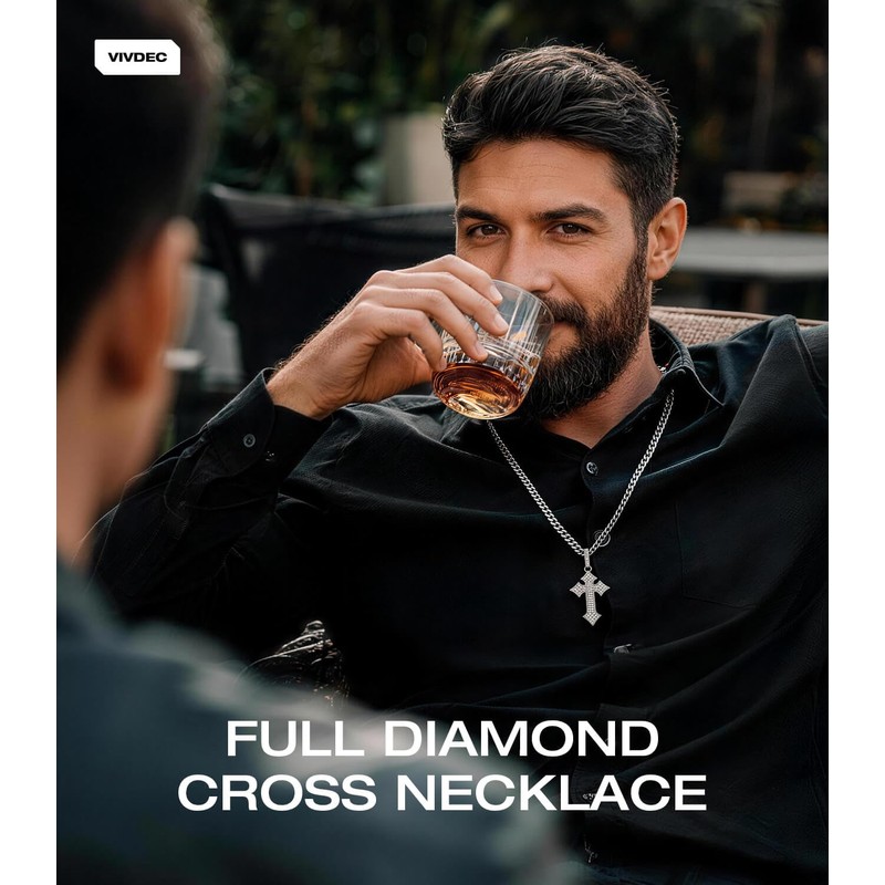 VIVDECIced Out Cross Necklace for Men, Full 5A Zircon Max