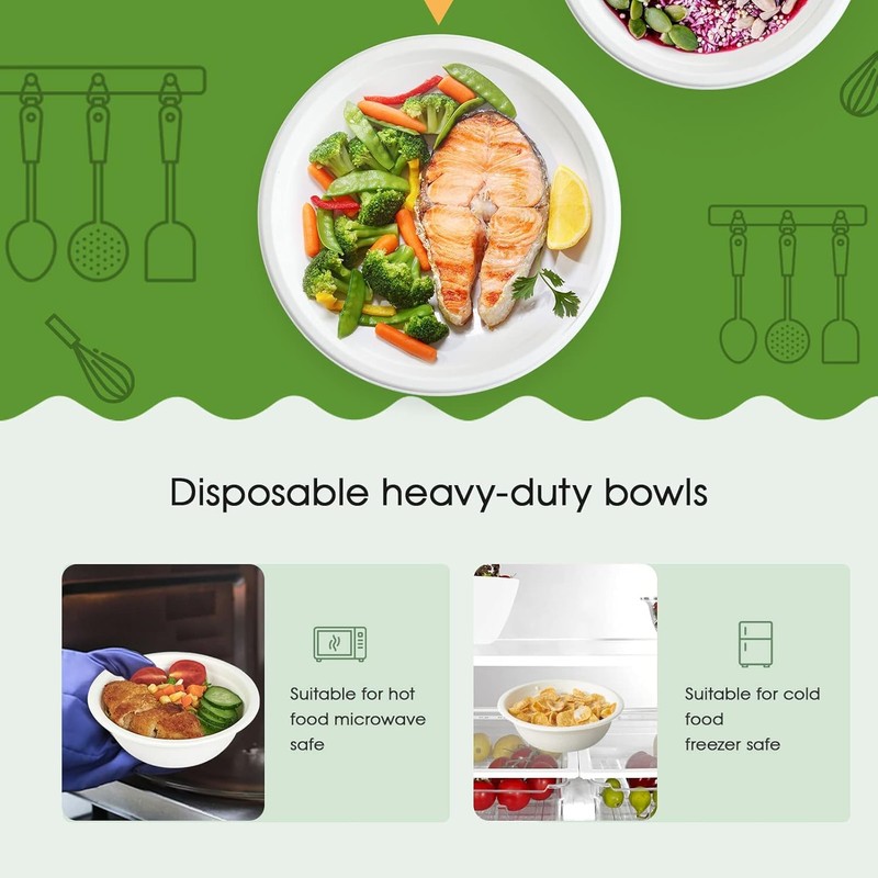 50 Pack Strong Paper Bowls – 340ml Disposable Compostable Bagasse