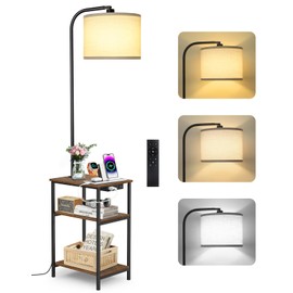 OUTONLIFE Floor Lamp with Table & Remote, Side End Table with Charging Station, Dimmable Nightstand with 3 Color Temperatures, 1-Hour Timer, 12W LED Bulb, for Living Room, Bedroom
