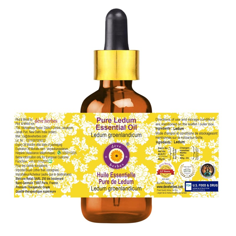 Deve Herbes Pure Ledum Essential Oil (Ledum groenlandicum) Steam Distilled