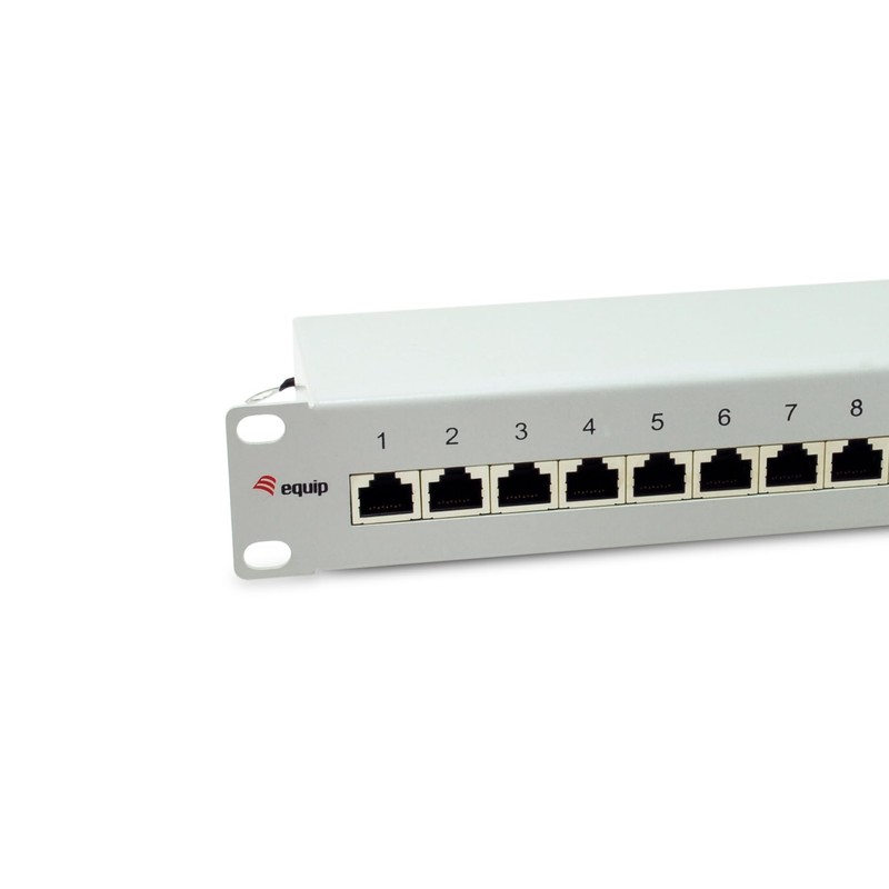 Equip 326523 12-Port Cat.6A Shielded Patch Panel, 10", Light Grey