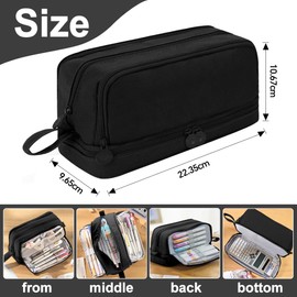 XFSRG Pencil Case Girls Pencil Case Zip Pencil Case 4 Compartments Pencil Case Durable Pencil Case Large Capacity Pencil Case Stationery Pen Bag Portable, black, pencil case