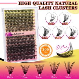 Lash Clusters Wispy 300PCS Eyelash Clusters 30D 40D Lashes Clusters 9-16mm Cluster Eyelash Extensions Individual Lashes Soft Eyelashes Clusters with Thin Band False Eyelashes at Home(D-Mix10-18mm)