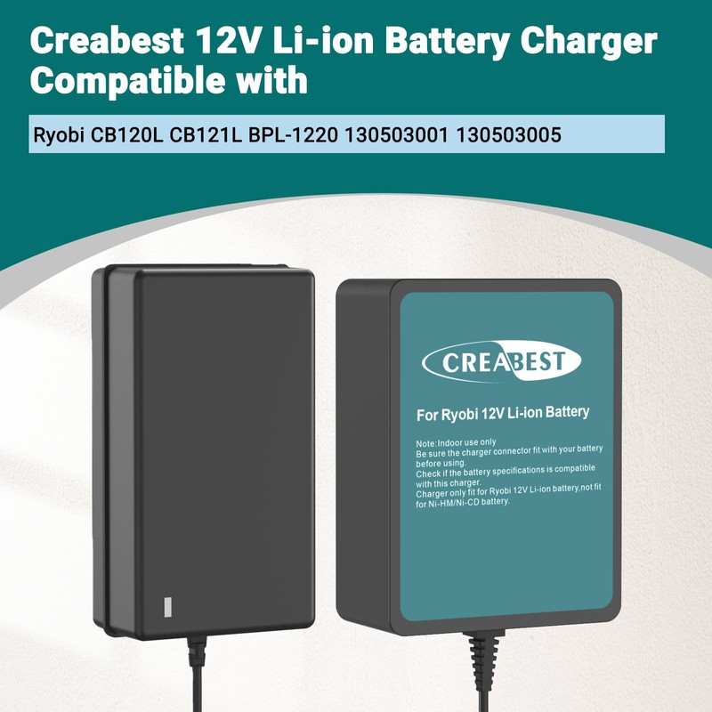 Creabest 12V Li-ion Charger Compatible with Ryobi CB120L CB121L BPL-1220