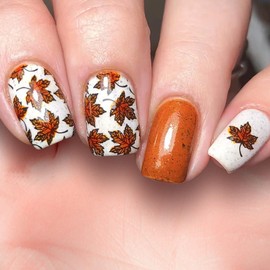 24Pcs Fall Press on Nails Medium Square Maple Leaf Fake Nails Orange Glitter Artificial Nails Press ons Cute Autumn Leaves Design False Nails Thanksgiving Glue on Nail for Women Acrylic Nail Kit