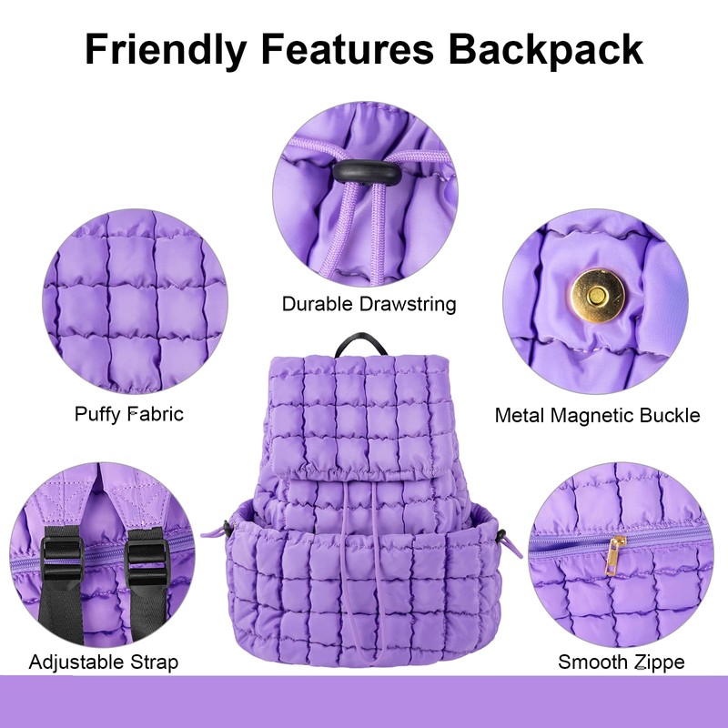 XSUIOY Quilted Backpack for Women Small Lightweight Puffer Backpack Nylon
