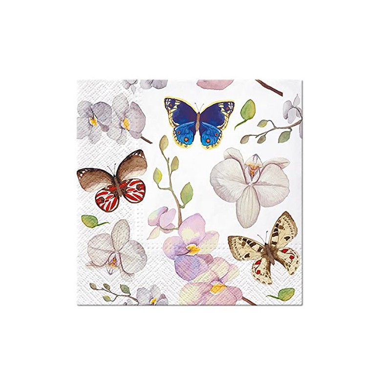 20 Napkins Butterflies on Orchids Animals Animal Motif Spring Summer