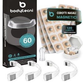 Bodytecni® Cerotti Nasali Magnetici PRO Edition | Megapack 120 Cerotti + Scatola di Conservazione | Dilatatore Nasale Antirussamento per Dormire e Respirare Meglio| Massima Aderenza per Sport e Riposo