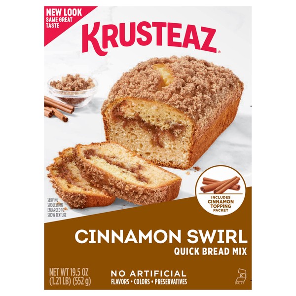 Krusteaz Cinnamon Swirl Quick Bread Mix, Includes Cinnamon Topping, 19.5 oz Boxes (Pack of 12)