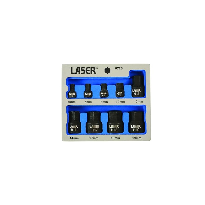 Laser 6726 Low Profile Impact Hex Socket Bit Set 1/4"D,