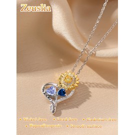 Sunflower Necklace for Women Sterling Silver You Are My Sunshine Pendant Necklaces Alexandrite Sapphire Necklace June September Birthstone Jewelry Sunflower Pendant Jewelry Romantic Gifts for Women
