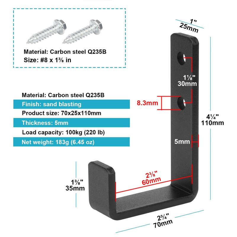 TSSS 4 PCS 110mm J Hooks Utility Hook for Hanging