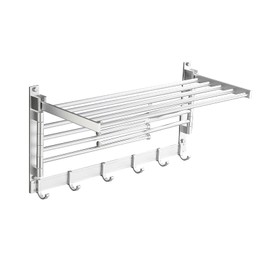 Jiabailie Wall-Mounted Steel Clothes Drying Rack,Bathroom Towel Shelf,Swivel Towel Hanger for Laundry Room Space Saver (Silver)