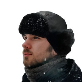 Clakllie Waterproof Russian Ushanka Caps Lumberjack Eskimo Bomber Hat Aviator Pilot Cap for Skiing Hunting,Black