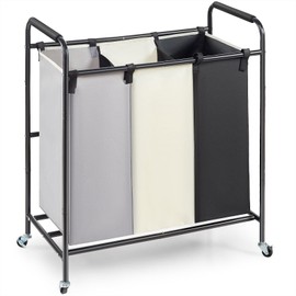 Happybuy 3-Section Laundry Basket - Heavy Duty Laundry Hamper & Organizer. Sturdy sorter cart with lockable wheels for dirty clothes. Ideal for laundry room & bedroom