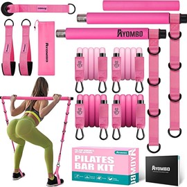Pilates workout,Pilates Bar Kit with Resistance Bands, Pilates Workout Equipment for Legs, Hip, Waist, Arm, Squats Exercise Equipment for Home Workouts, Adjustable 3-Section Pilates Bar Kit for Women & Men,Gifts for the family pilates  bar Home Gym - Col