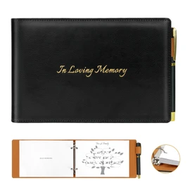 Funeral Guest Book for Memorial Service, Black Leather Celebration of Life Guest Book with Pen, 120 Pages Loose-leaf In Loving Memory Funeral Registry Sign in Book for Mourning Honoring Loved Ones