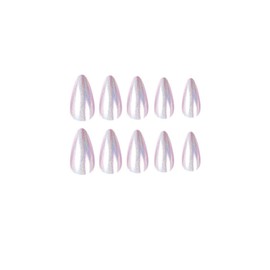 MISUD Medium Stiletto Press on Nails Almond Fake Nails Glossy Glue on Nails Pink Pearl Flash Artificial Acrylic Nails Purple Aurora Stick on Chrome False Nails 24 pcs