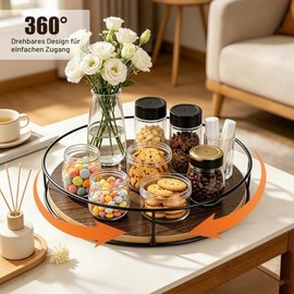 Lazy Susan Wooden Turntable - 360° Spice Kitchen Organiser 23 cm | Spice Organiser Round Spice Rack Rotating Spice Rack for Kitchen Cabinet Worktop Dining Table Bathroom
