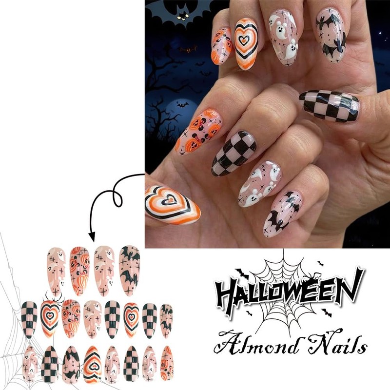 Halloween Press on Nails Medium Almond Stick on Nails with