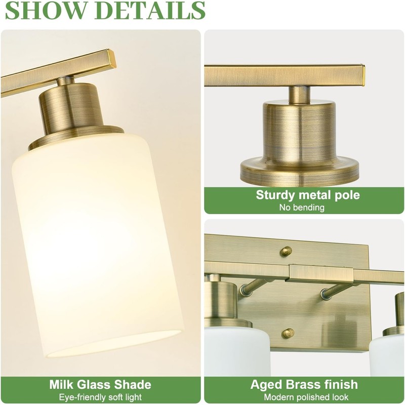 MOKATNG 4-Light Bathroom Light Fixtures, Aged Brass Vanity Light with