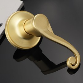 Bonpoly Satin Brass Dummy Door Handles, 2 Pack Keyless Interior Door Levers, Door Handles for Closet or Pantry, Use for Right Sided Doors, Golden Knobs with Wave Design