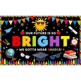 Luminora 72x43inch Black Kindergarten Graduate Backdrop Our Future is So Bright Background 2025 Colorful Preschool School Kids Prom Party Decorations Banner
