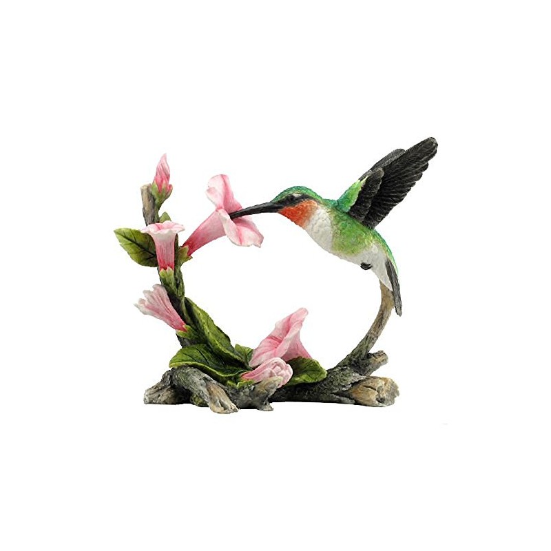 US 5.75 Inch Ruby Throated Hummingbird Statue Figurine, Pink and