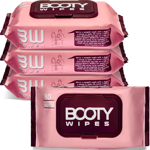 Booty Brand Wipes for Women - 320 Flushable Wipes for Adults | Premium Feminine Wet Wipes - pH Balanced & Infused with Vitamin E & Aloe | Female Toilet Wipes | Flushable Safe Wipes | Bathroom Wipes