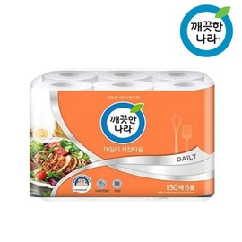 Clean Nara [Bori Bori/Thank You On] Clean Nara Daily Kitchen Towel Double Embossed 130 Sheets x 6 Roll, Single Item / 깨끗한나라 [보리보리/땡큐온]깨끗한나라 데일리 키친타올 2중엠보싱 130매 x6롤, 단품