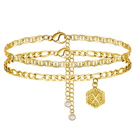 Anklets for Women Layered Silver Anklets Gold Anklet for Summer Rhinestone Heart Beach Anklet for Teen Girls (X)