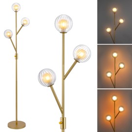 9MMML Modern Globe Floor Lamp, 67'' Tall Gold Dimmable Floor Lamp with 2-Layer Glass Shade, 3-Light Mid Century Standing Lamp for Living Room, Bedroom, Office, G9 Base, Bulbs Not Included