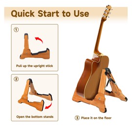 RONGSENDAY Guitar Stand - Acoustic Electric Guitar Stands Floor A-frame Wooden, Foldable Bamboo Single Bass Guitar Holder Portable Soporte Para Guitarra Rack for Mandolin Banjo Ukulee Violin